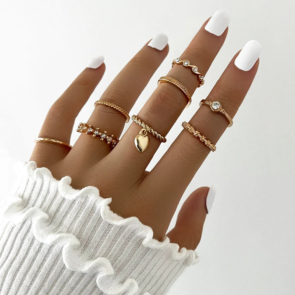 Ladies vintage engagement rings-European And American Fashion New Simple Love Pendant Geometric Wave Knuckle Ring Retro Trendy Ring Eight-piece Set