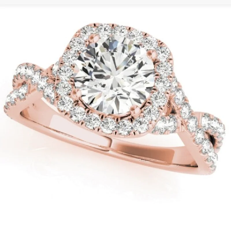 Ladies emerald engagement rings-1 Ct Diamond Cushion Halo Engagement Ring in 14k Rose Gold