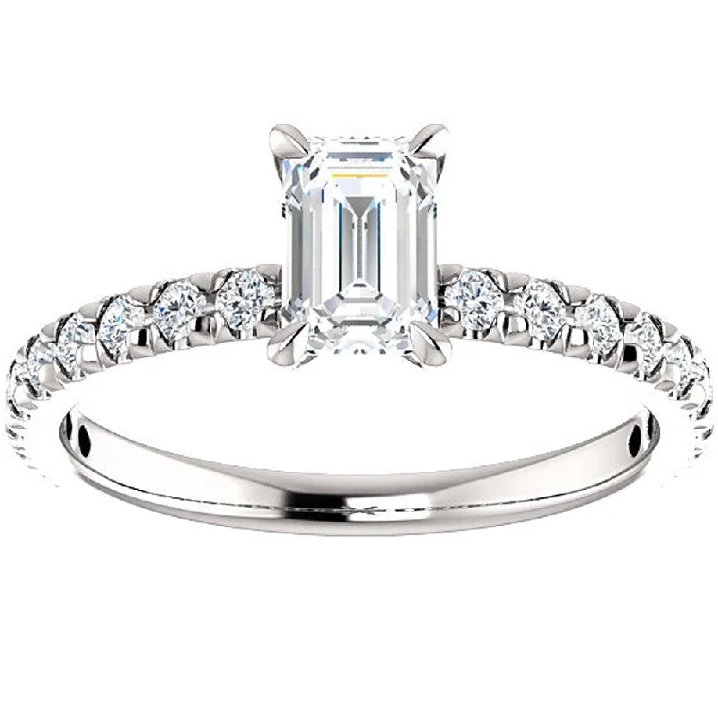 Ladies princess-cut diamond engagement rings-14k White Gold 1 1/2 Ct TDW Emerald Cut Diamond Engagement Ring Clarity Enhanced