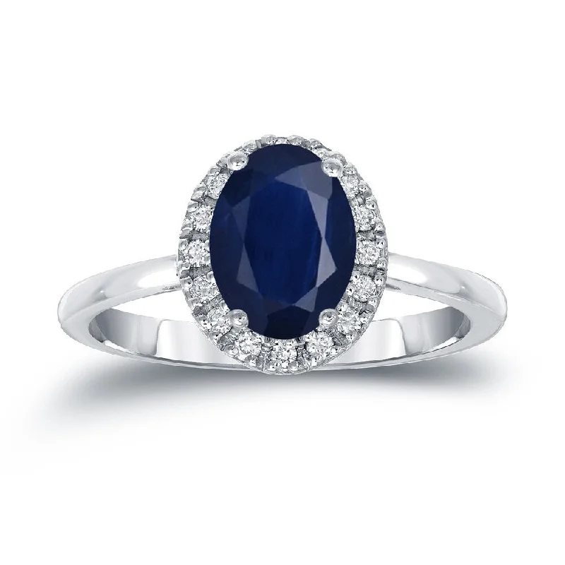 Ladies engagement rings with vintage appeal-14k Gold 1 1/2ct Sapphire Oval and 1/8ct TDW Diamond Halo Engagement Ring (H-I, SI1-SI2)