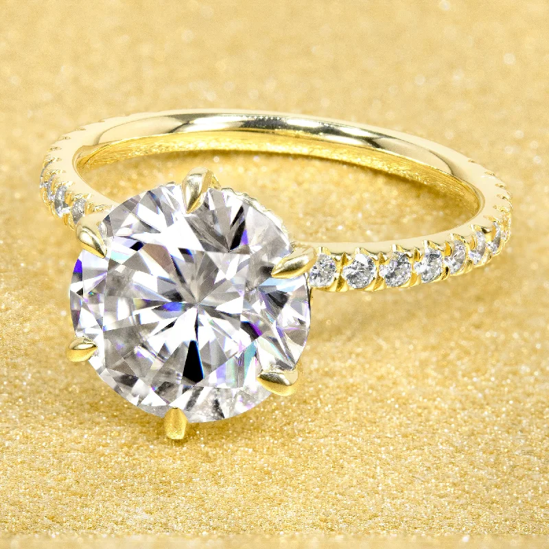 Ladies classic rings-The Selina, 3ct Round Brilliant-cut Moissanite Hidden Eternity Halo Ring