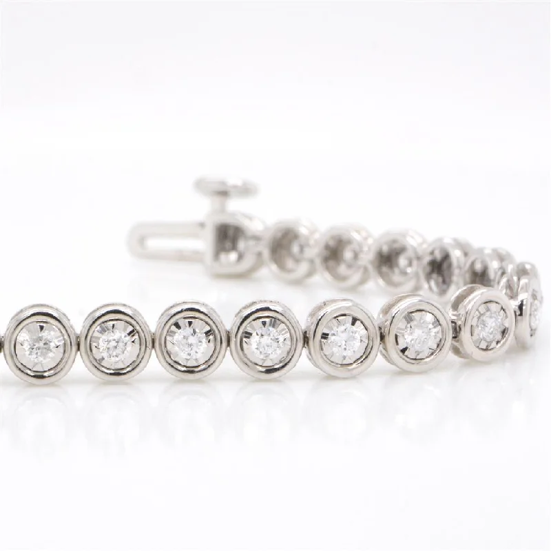 Ladies engraved bangle bracelets-14 Karat White Gold Diamond Bezel Tennis Bracelet