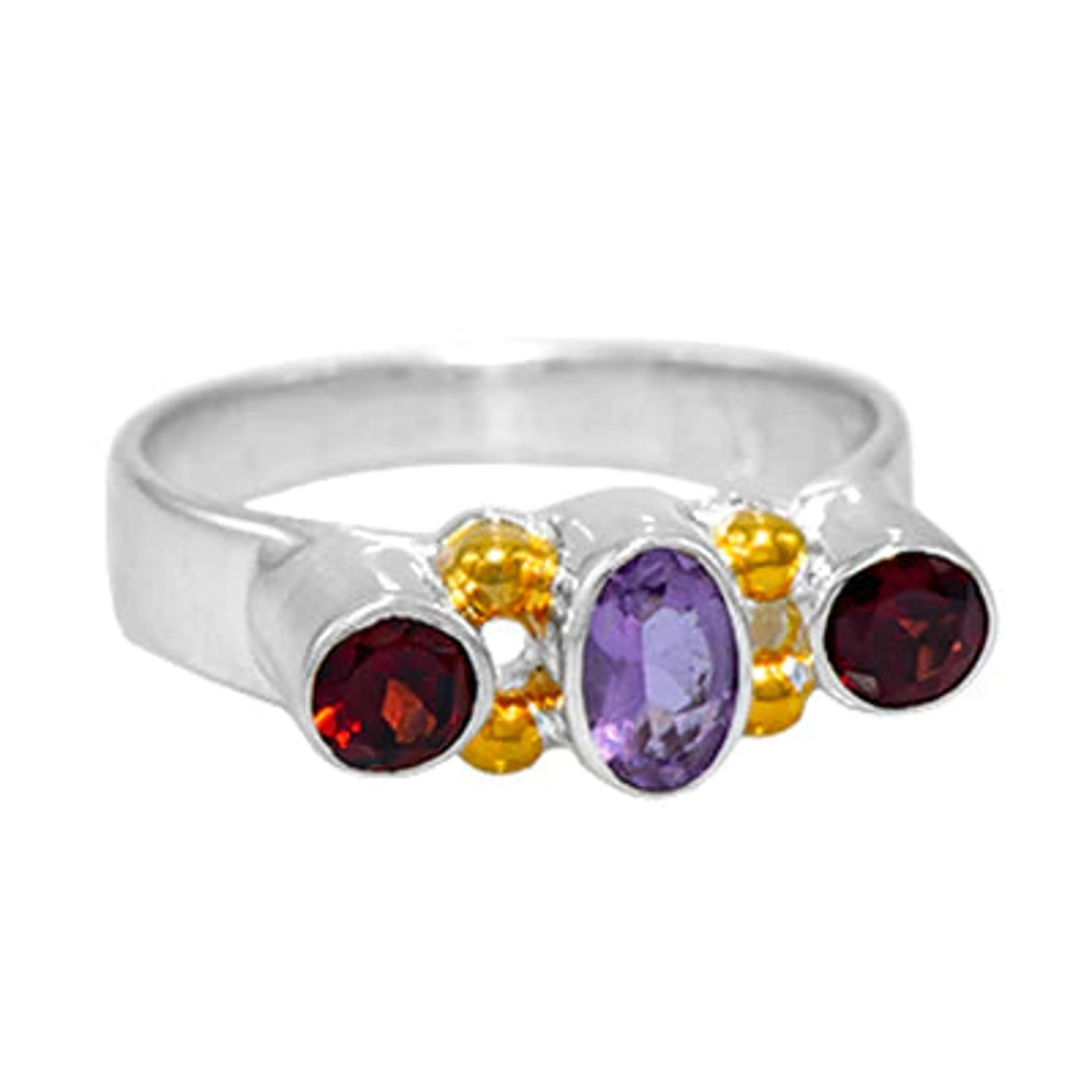 Ladies heart-shaped rings-Michou  Sterling Silver and 22k Ring - African Amethyst and Garnet