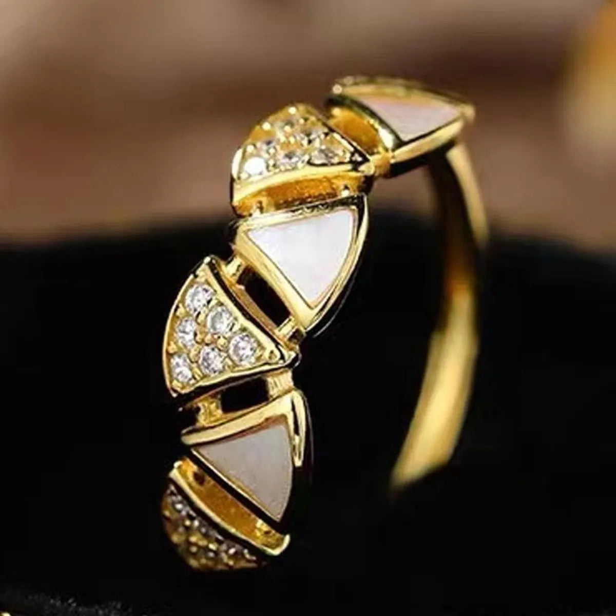 Ladies two-tone rings-Classic Style Geometric Copper Plating Inlay Artificial Gemstones Open Rings