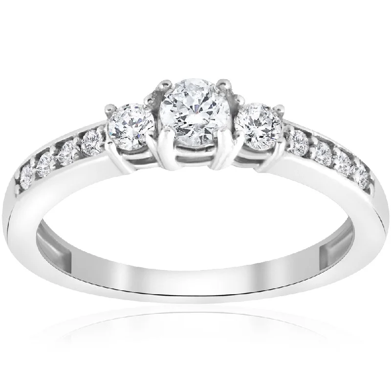 Ladies stackable engagement rings-14k White Gold 3/4 ct TDW Diamond Three Stone Engagement Ring