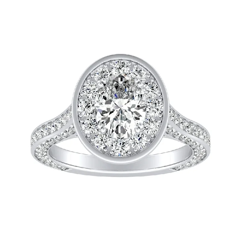 Ladies floral engagement rings with diamonds-Oval-cut 2ctw Halo Diamond Engagement Ring by Auriya 14k Gold