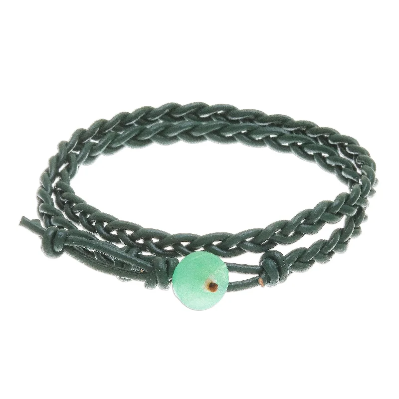 Ladies silver bracelets-Novica Handmade Genuine Cool In Green Quartz And Leather Wrap Bracelet