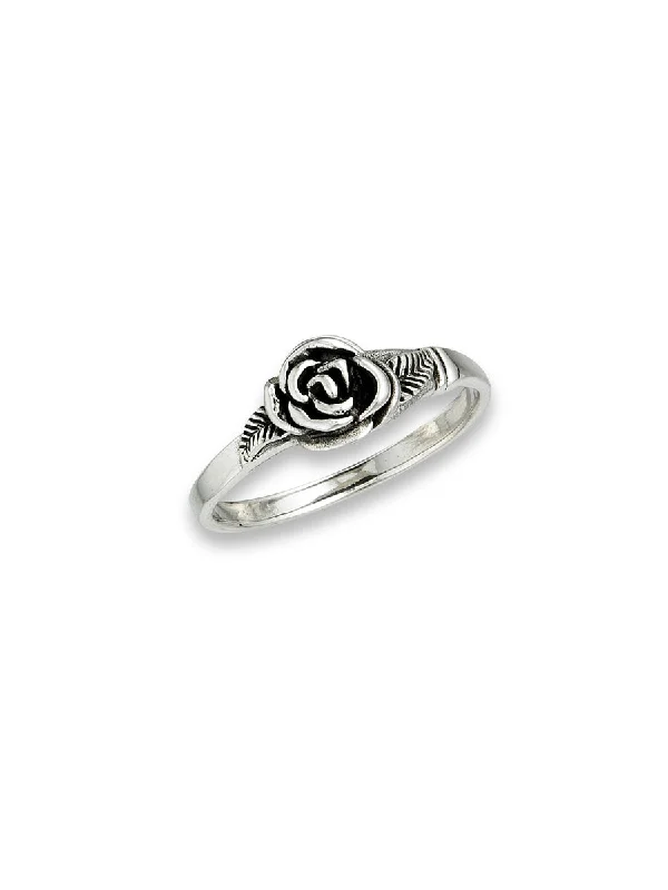 Ladies emerald-cut rings-Rose & Leaves Ring