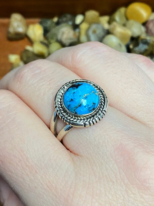 Ladies stacking rings-Native American Round Turquoise Ring