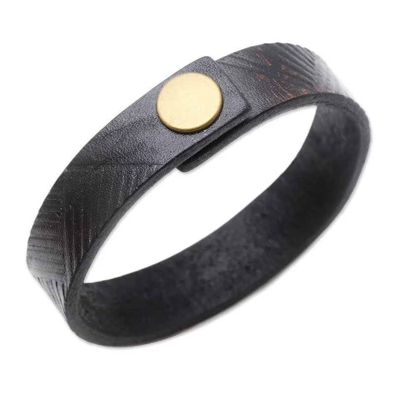 Ladies thick bangles-Novica Handmade Moving Mountains Leather Wristband Bracelet